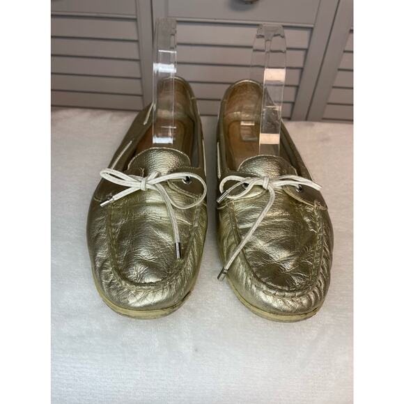 Sperry gold champagne leather causal slip on loafers flat women's size 9.5 - Picture 1 of 7